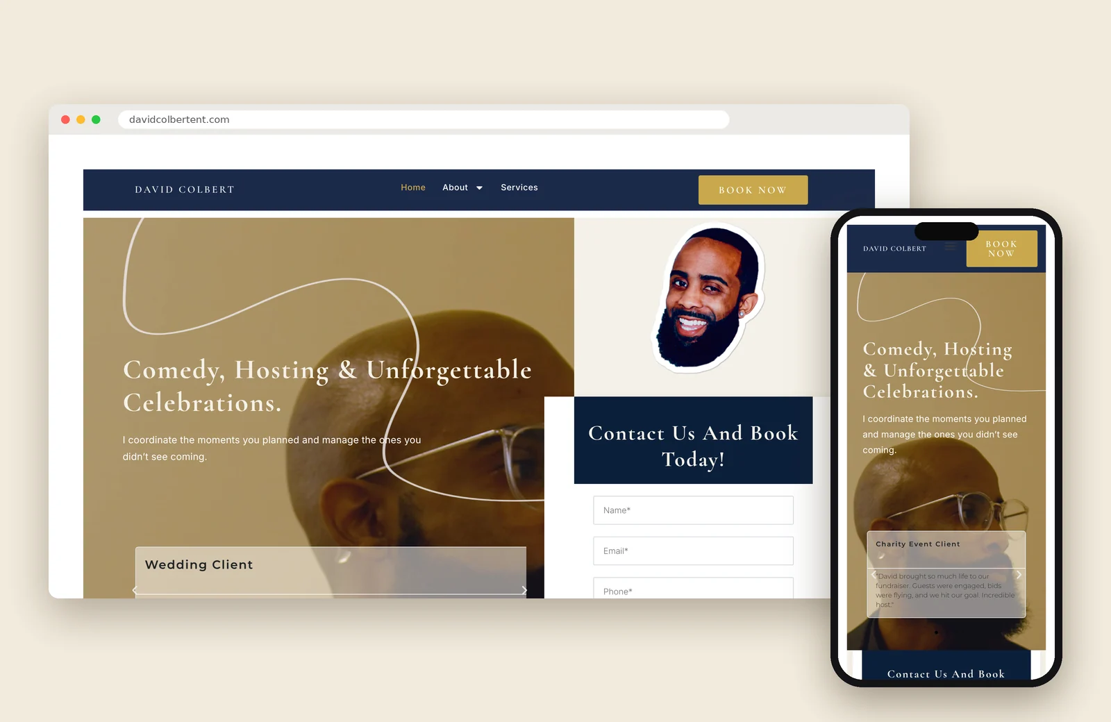 David Colbert Entertainment website design shown on desktop and phone