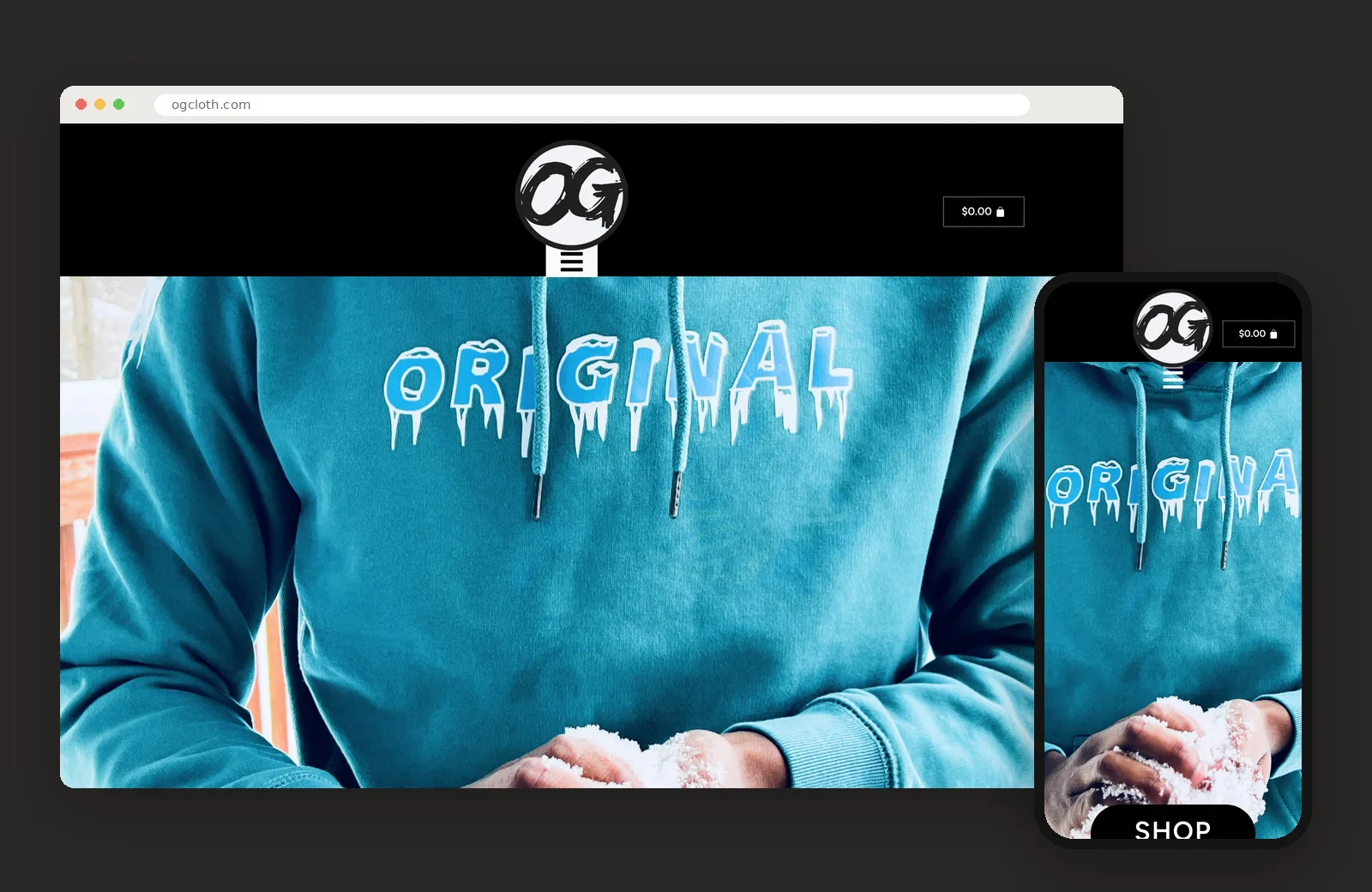 Original Cloth website design shown on desktop and phone