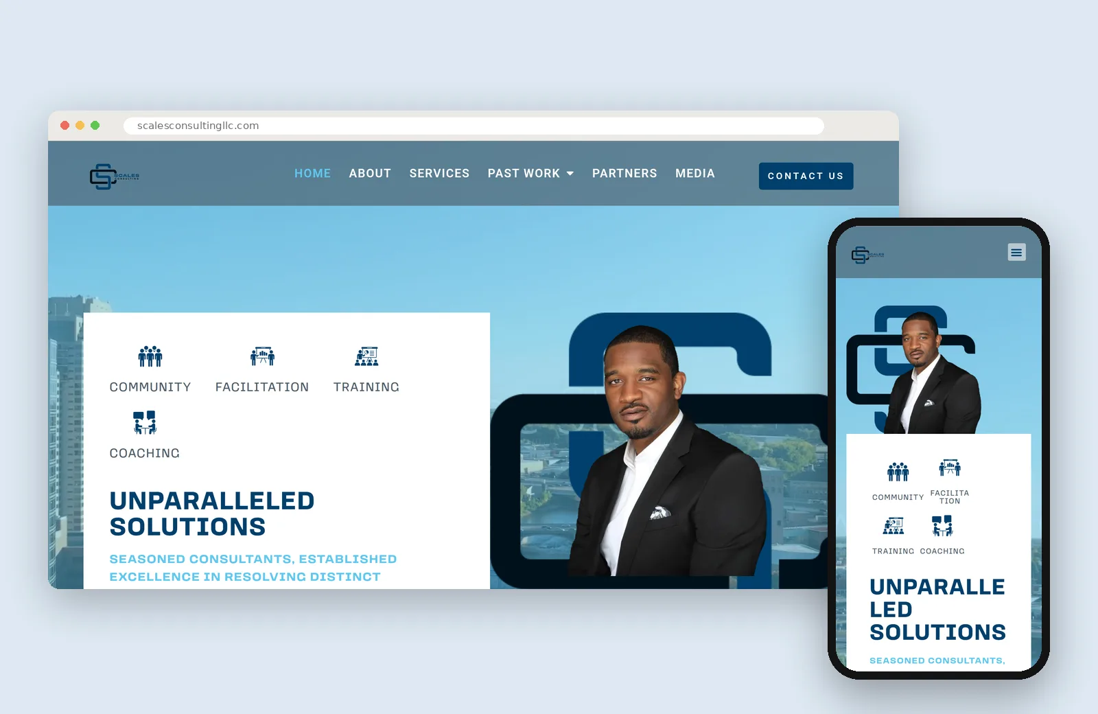 Scales Consulting website design shown on desktop and phone